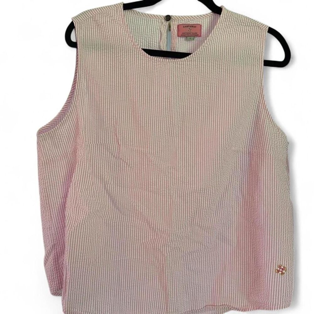 Castaway Nantucket Pink White Seersucker Sleeveless Blouse XL Women's Top